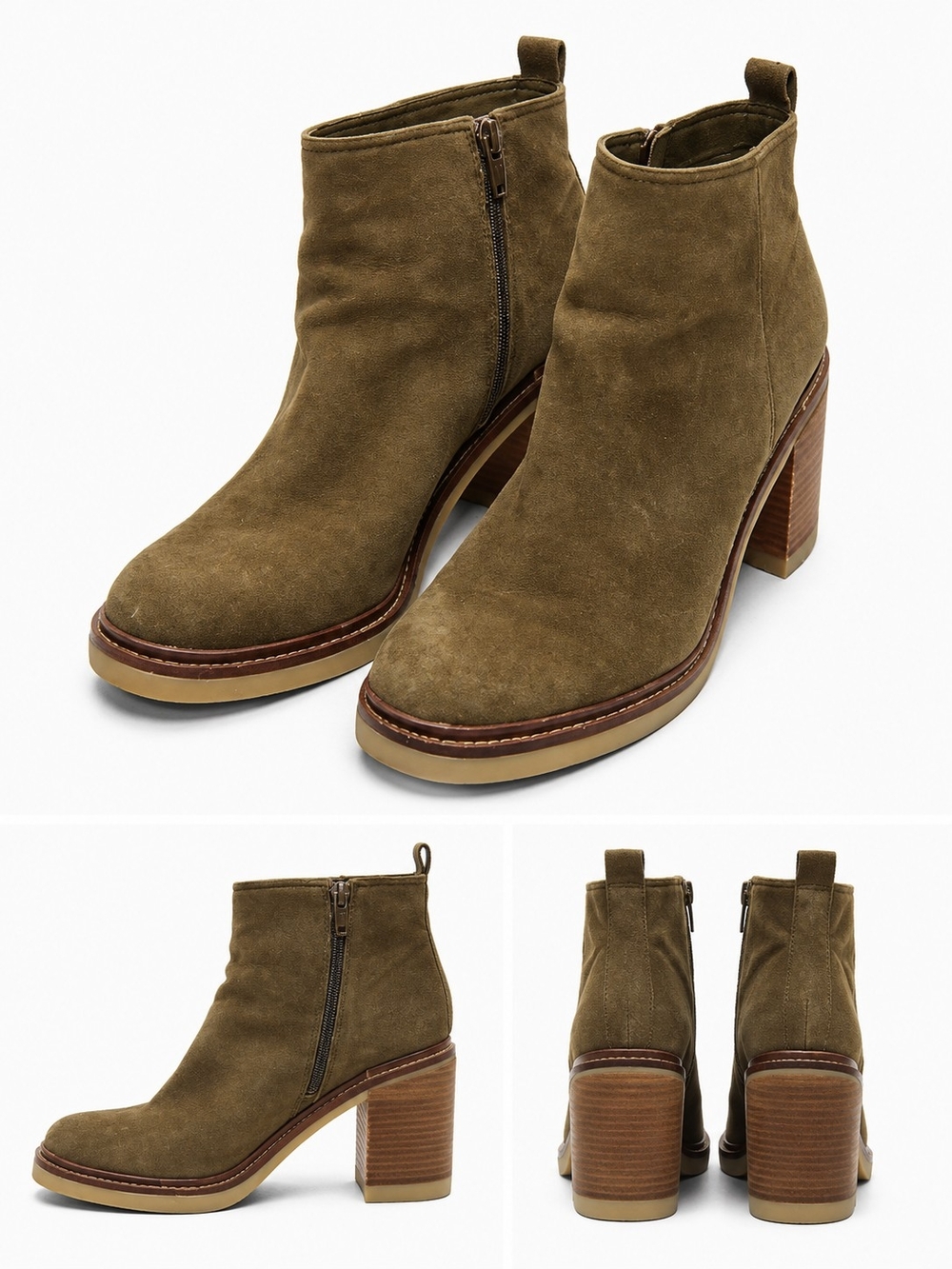 Vince Camuto Olive Suede Block Heel Ankle Boots